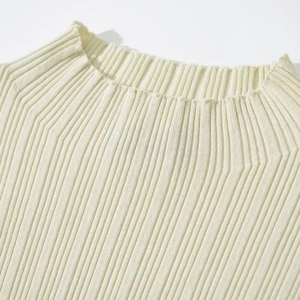 Cream Ribbed Knit High Neck Midi Dress - Picture 10 of 15